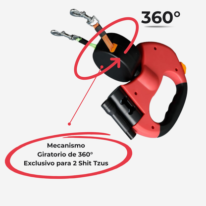 Correa Retráctil Dual Anti-Enredos 360° para 2 Shih Tzus