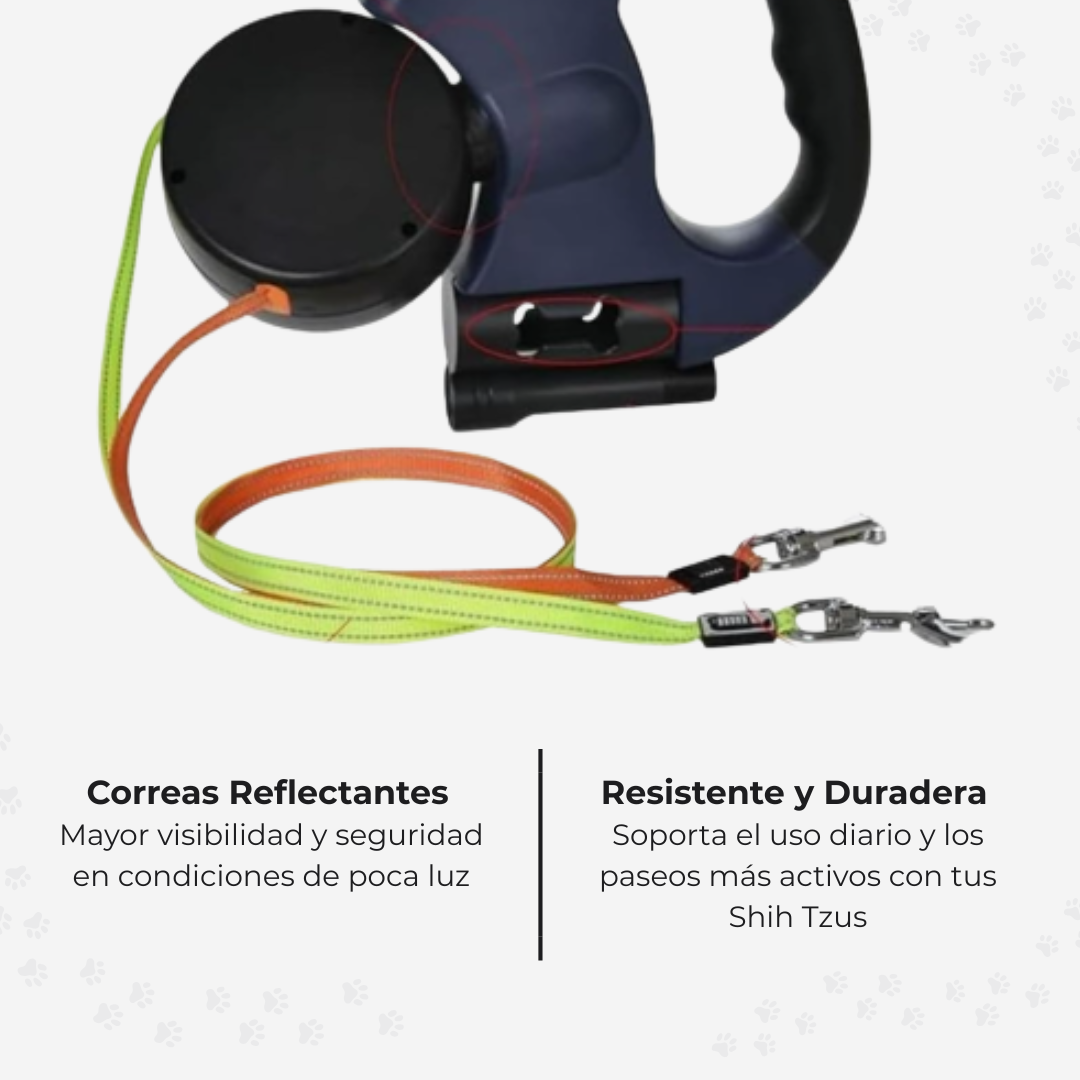 Correa Retráctil Dual Anti-Enredos 360° para 2 Shih Tzus